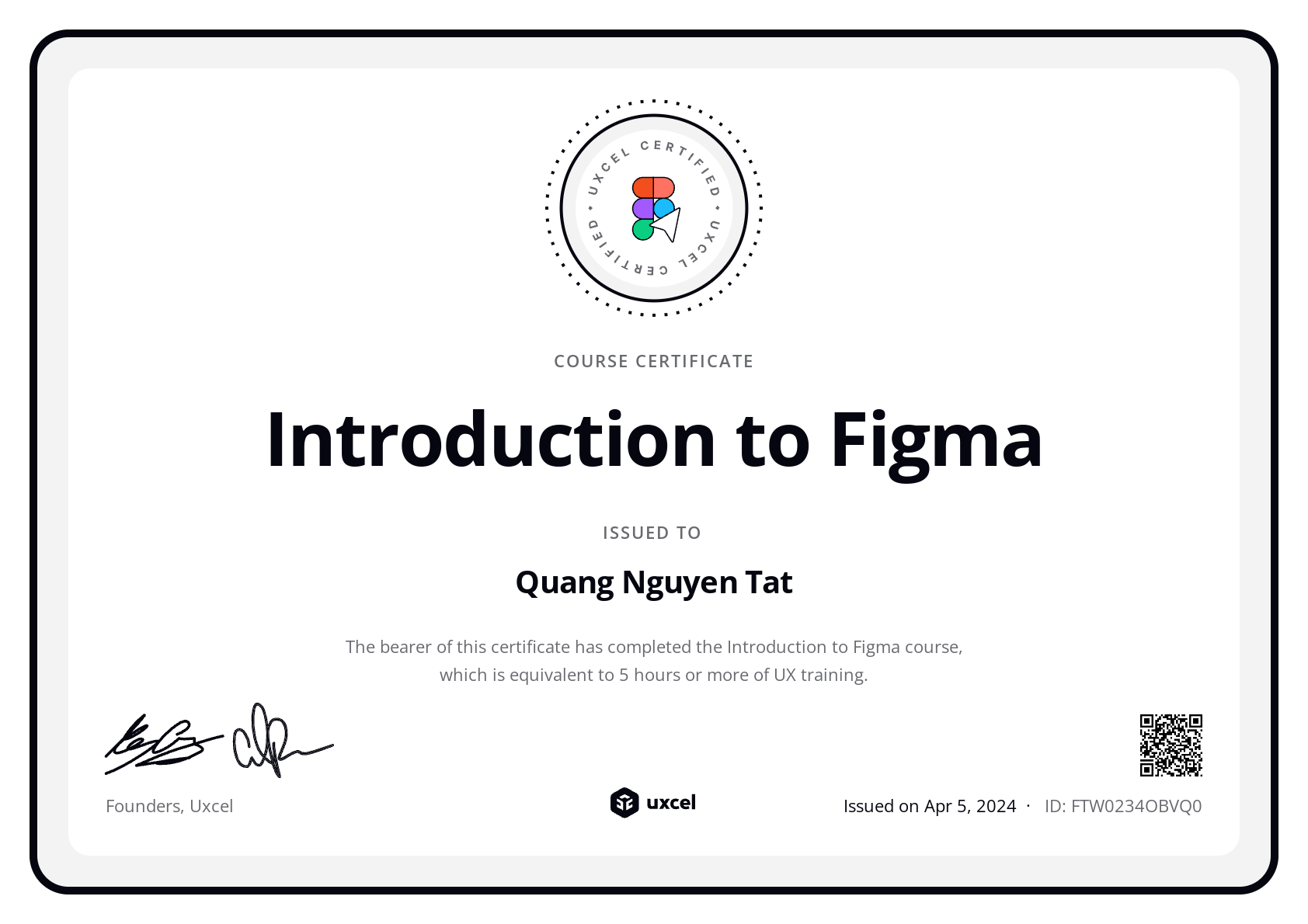 Quang Nguyen Tat's certificate